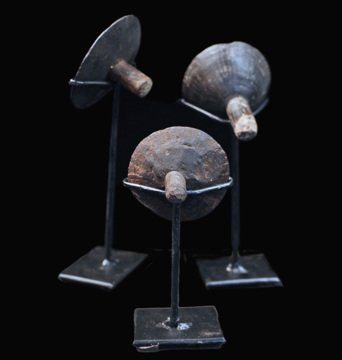 Set Of 3 Ritual Spinning Tops, Oceanic Art, Tribal Art, Oceania, Papua New Guinea-photo-2