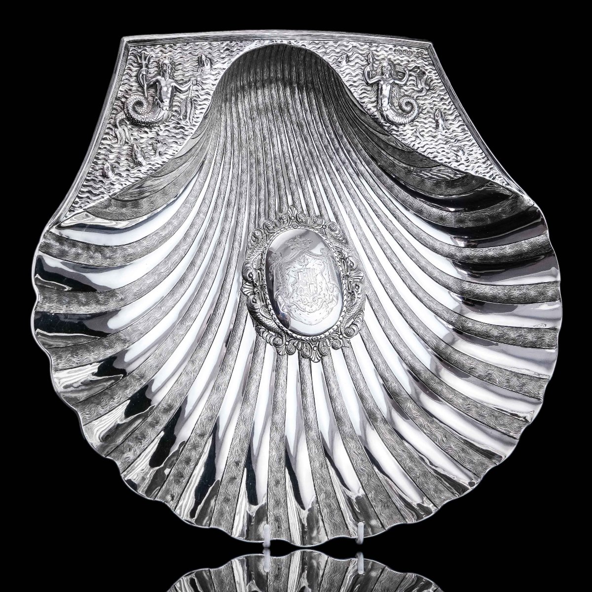 Ancien Bol /Bassin Argent Massif Victorien Forme de Coquille (40 cm+) - Hunt & Roskell 1846-photo-3