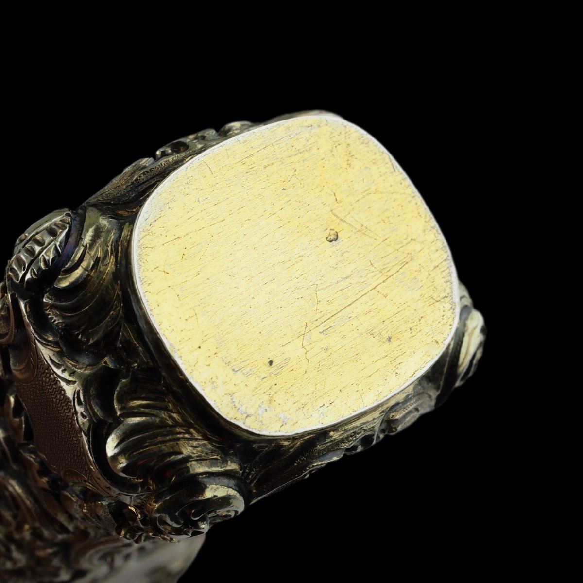 Flacon / Flasque en Argent Partiellement Doré avec Décorations Ornées - XIXe siècle-photo-4