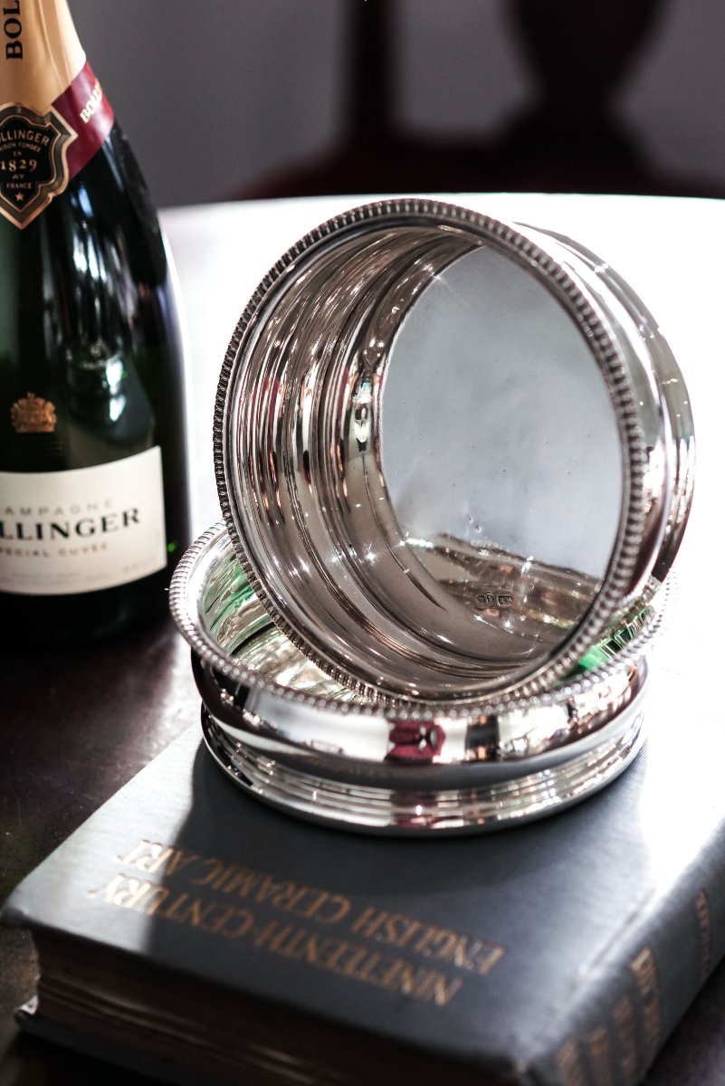 Sous-Verres en Argent Massif de l'Époque Géorgienne Régence Base en Argent - William Eaton 1815-photo-3