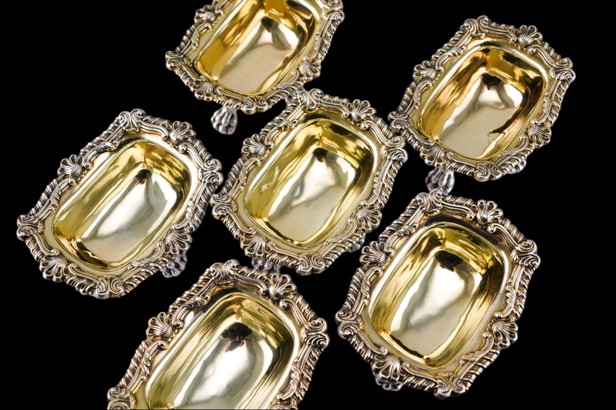Ensemble de 6 Salières Argent Massif l'Époque Géorgienne Régence - S & C Younge & Co, 1814/16-photo-3