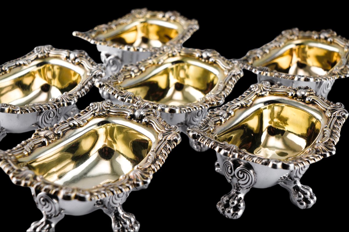 Ensemble de 6 Salières Argent Massif l'Époque Géorgienne Régence - S & C Younge & Co, 1814/16-photo-4