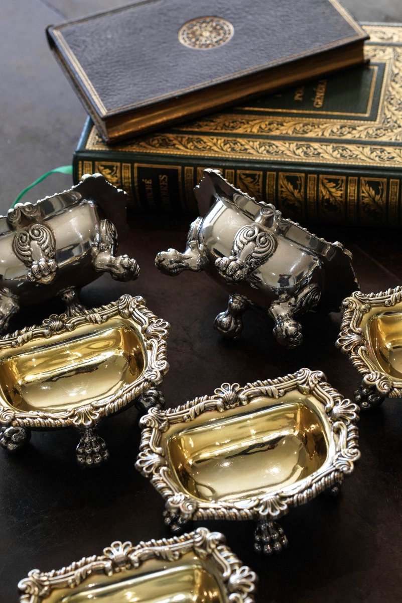 Ensemble de 6 Salières Argent Massif l'Époque Géorgienne Régence - S & C Younge & Co, 1814/16-photo-2