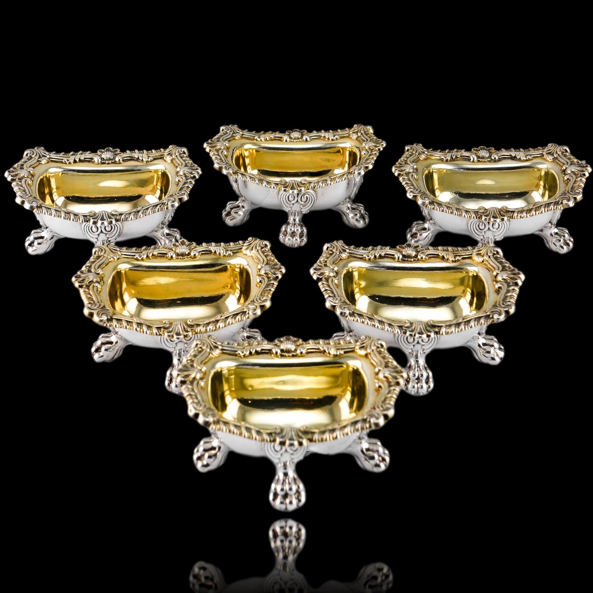 Ensemble de 6 Salières Argent Massif l'Époque Géorgienne Régence - S & C Younge & Co, 1814/16