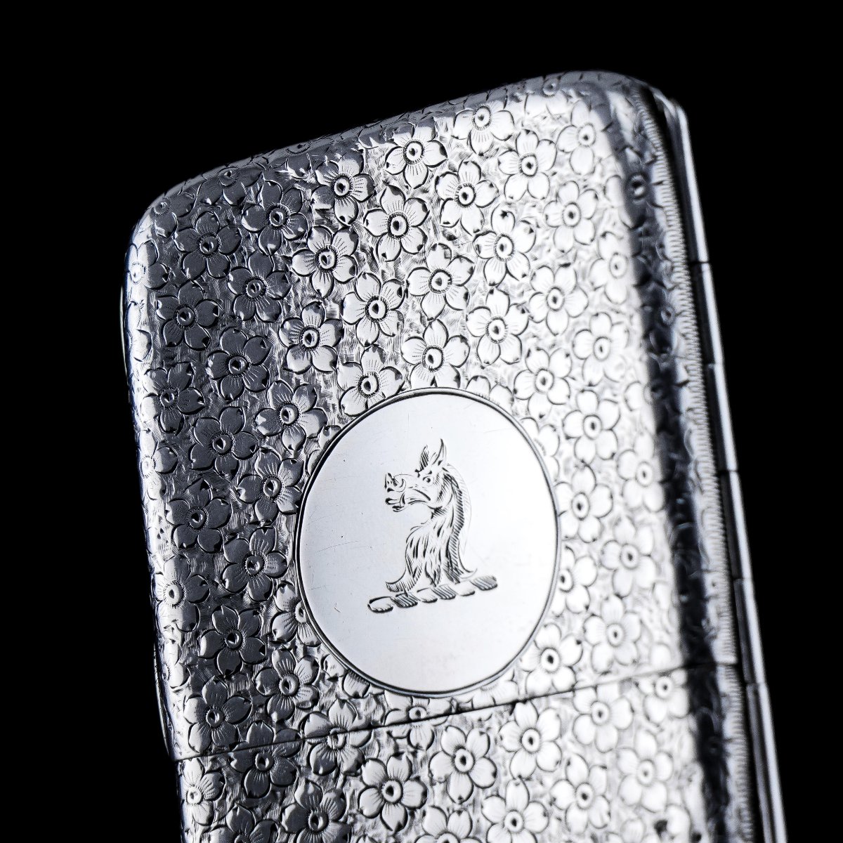 Étui à cigarettes ancien de l’époque victorienne argent massif - Birmingham, 1886-photo-1