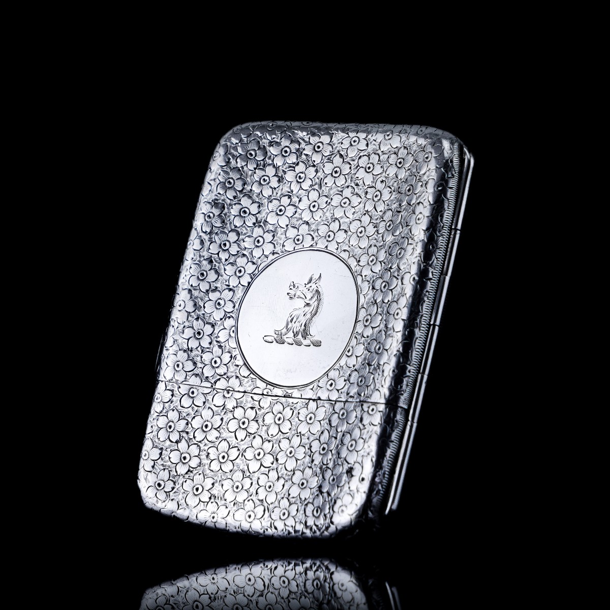 Étui à cigarettes ancien de l’époque victorienne argent massif - Birmingham, 1886