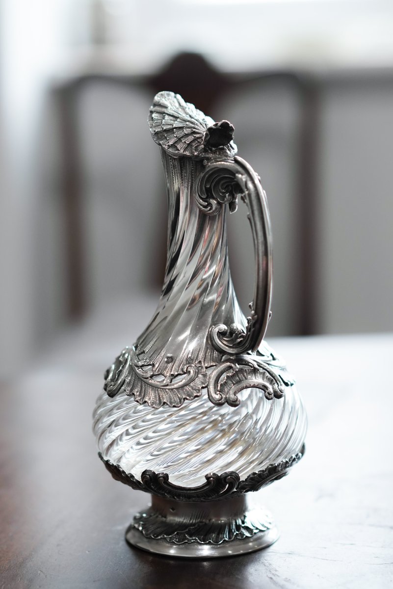 Aiguière française en argent massif, montée sur verre, décor rocaille —Lancon, Paris, vers 1880-photo-8