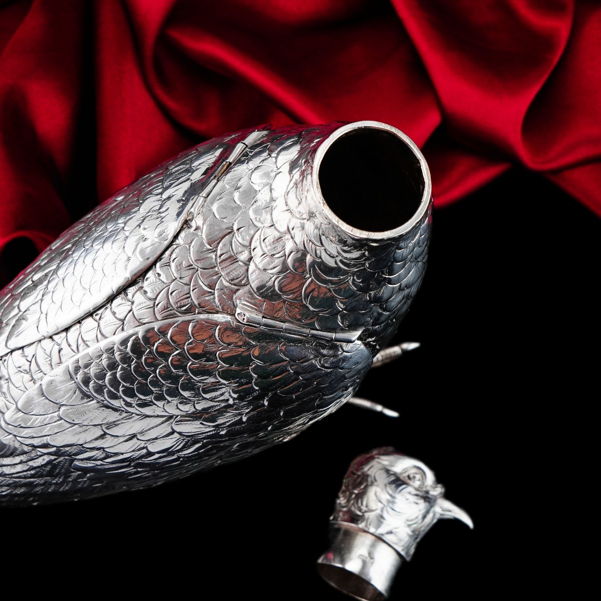 Grande boîte ancienne en argent massif en forme de perdrix/lagopède —  édouardienne, 1910-photo-4