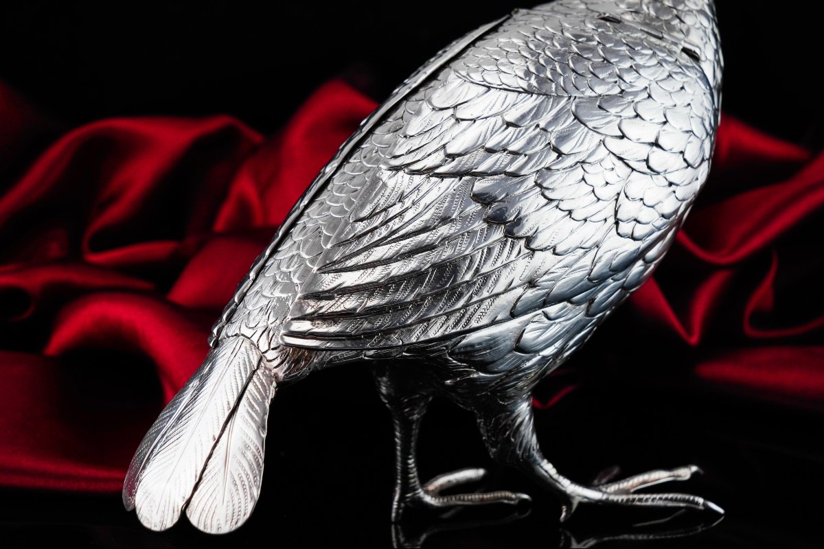 Grande boîte ancienne en argent massif en forme de perdrix/lagopède —  édouardienne, 1910-photo-7