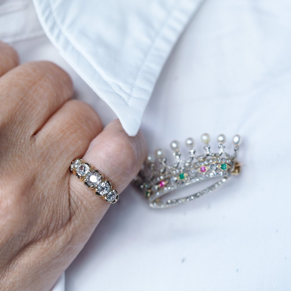 Bague ancienne victorienne à 5 diamants en or 18 carats, vers 1890-photo-3