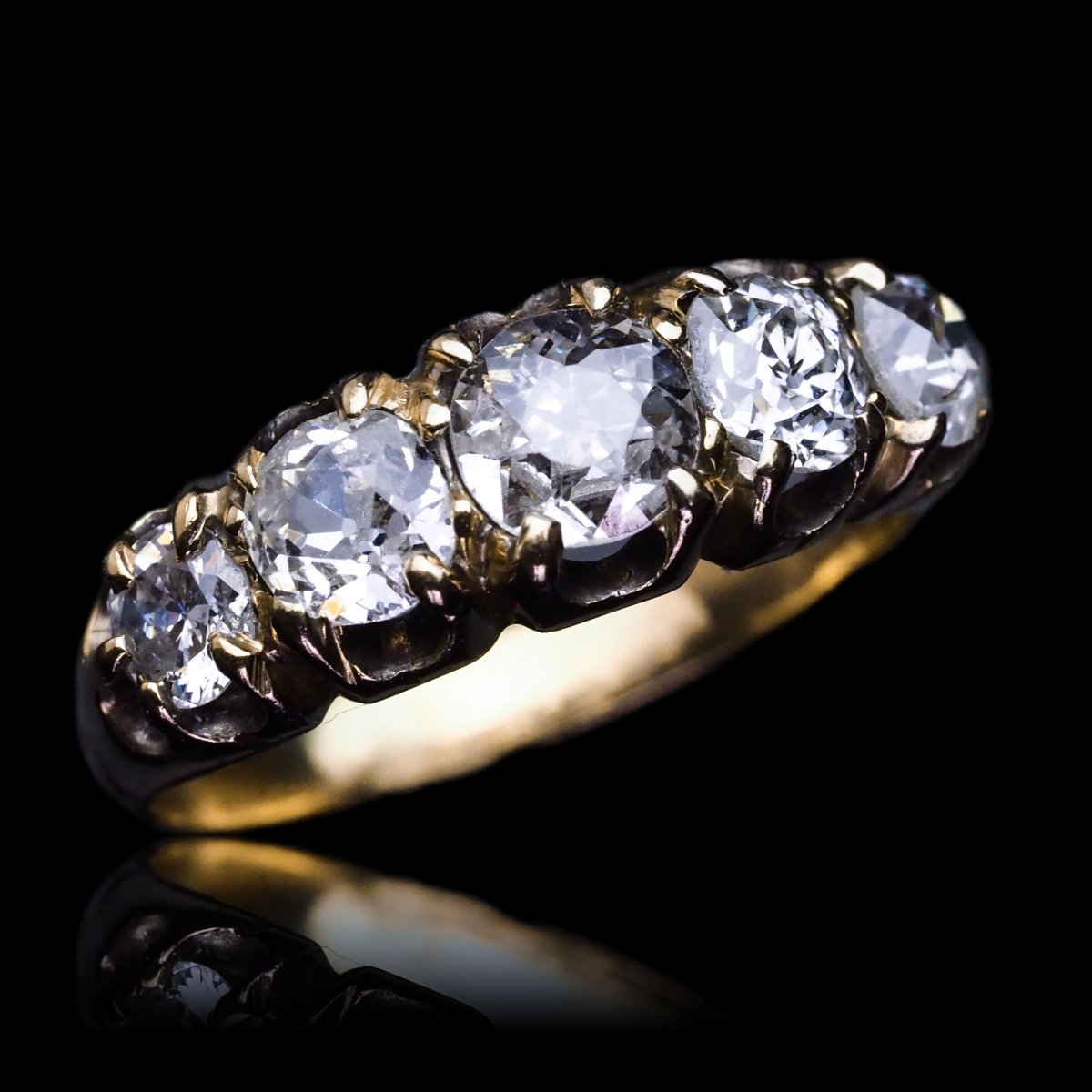 Bague ancienne victorienne à 5 diamants en or 18 carats, vers 1890-photo-8
