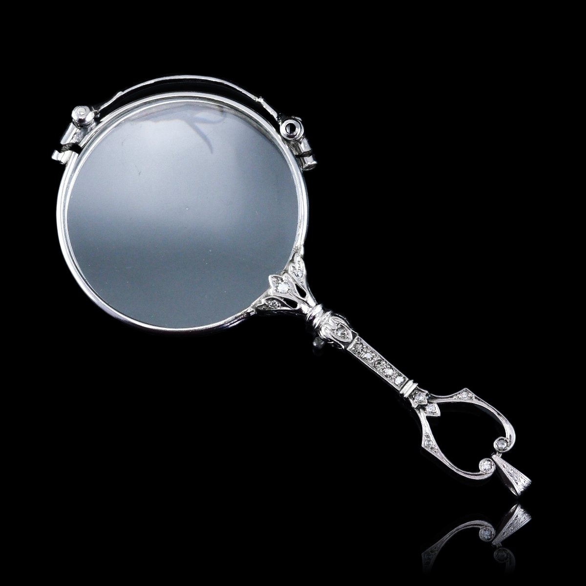 Lorgnette ancienne Art déco en platine sertie de diamants  lunettes d’opéra, vers 1920-photo-2