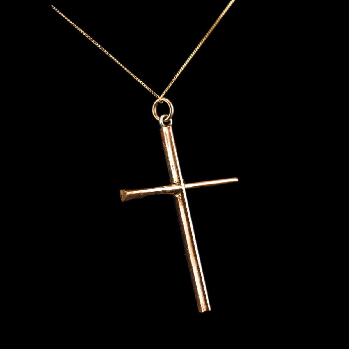 Collier ancien victorien pendentif croix en or 9K, orné de turquoise et de perles vers 1890-photo-6