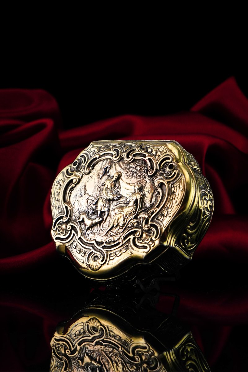 Antique Solid Silver Gilt Table Snuff Box, Rococo Motif And Meleager Boar Head Scene - 18th C.-photo-4