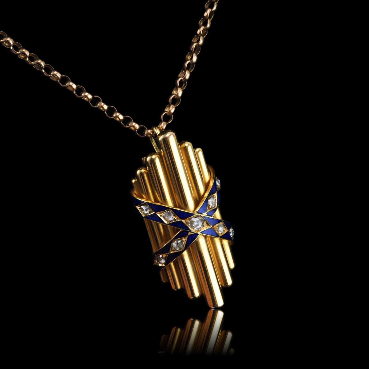 Pendentif ancien victorien en or 18K , serti d’un diamant taille rose et d’émail bleu – 1880-photo-3
