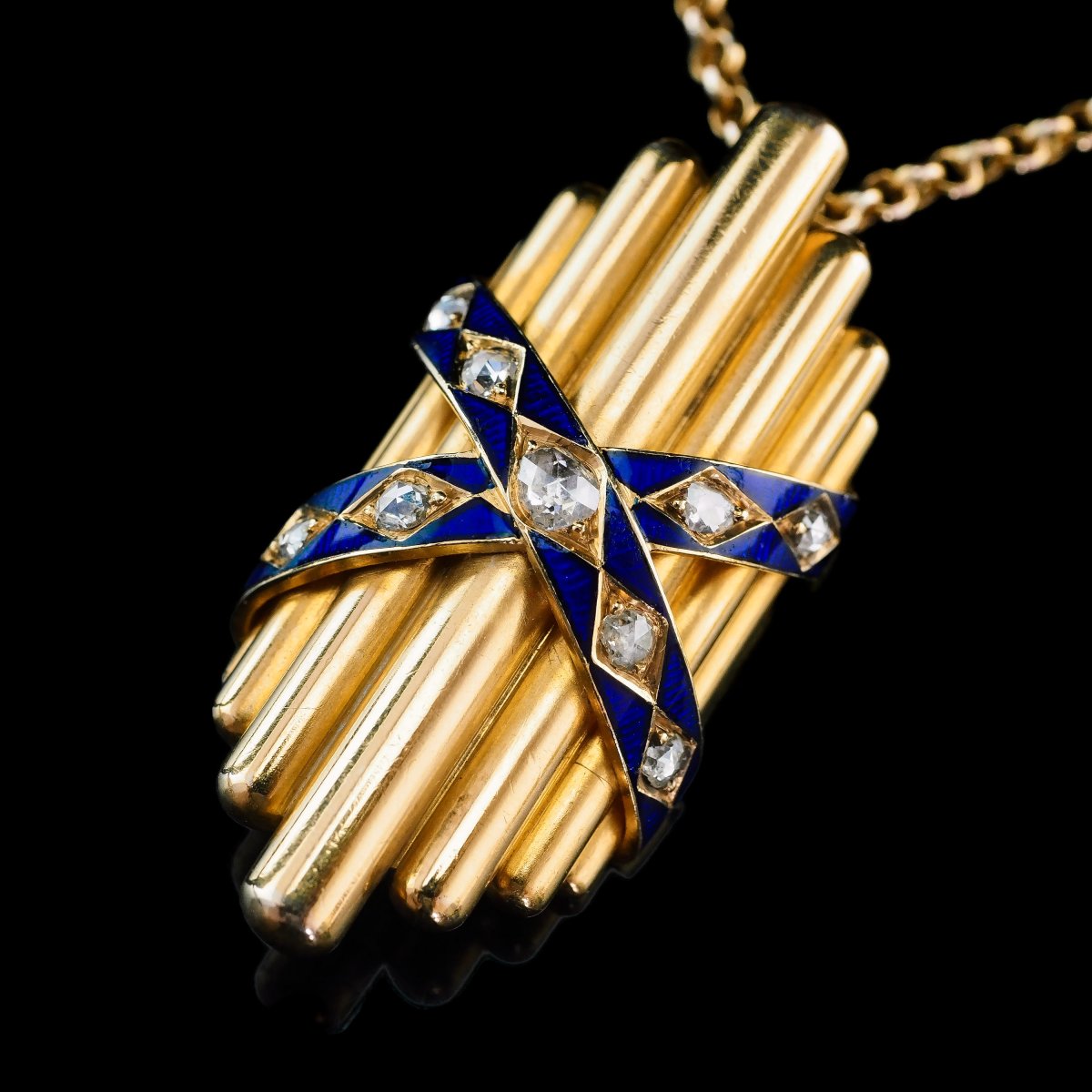 Pendentif ancien victorien en or 18K , serti d’un diamant taille rose et d’émail bleu – 1880-photo-4