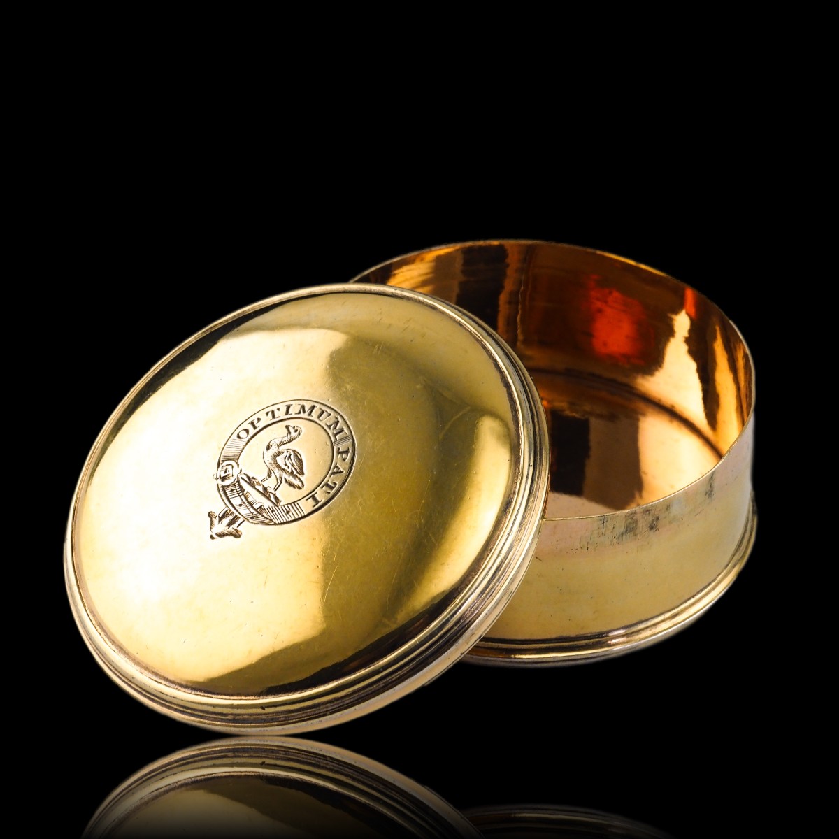 Antique Solid Silver Gilt Circular Tobacco Snuff Box - 18th Century