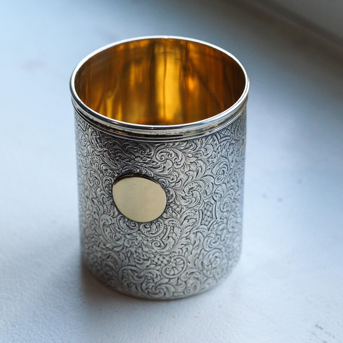 Antique Victorian Solid Silver Beaker Cup Fully Hand Engraved - 1839-photo-3