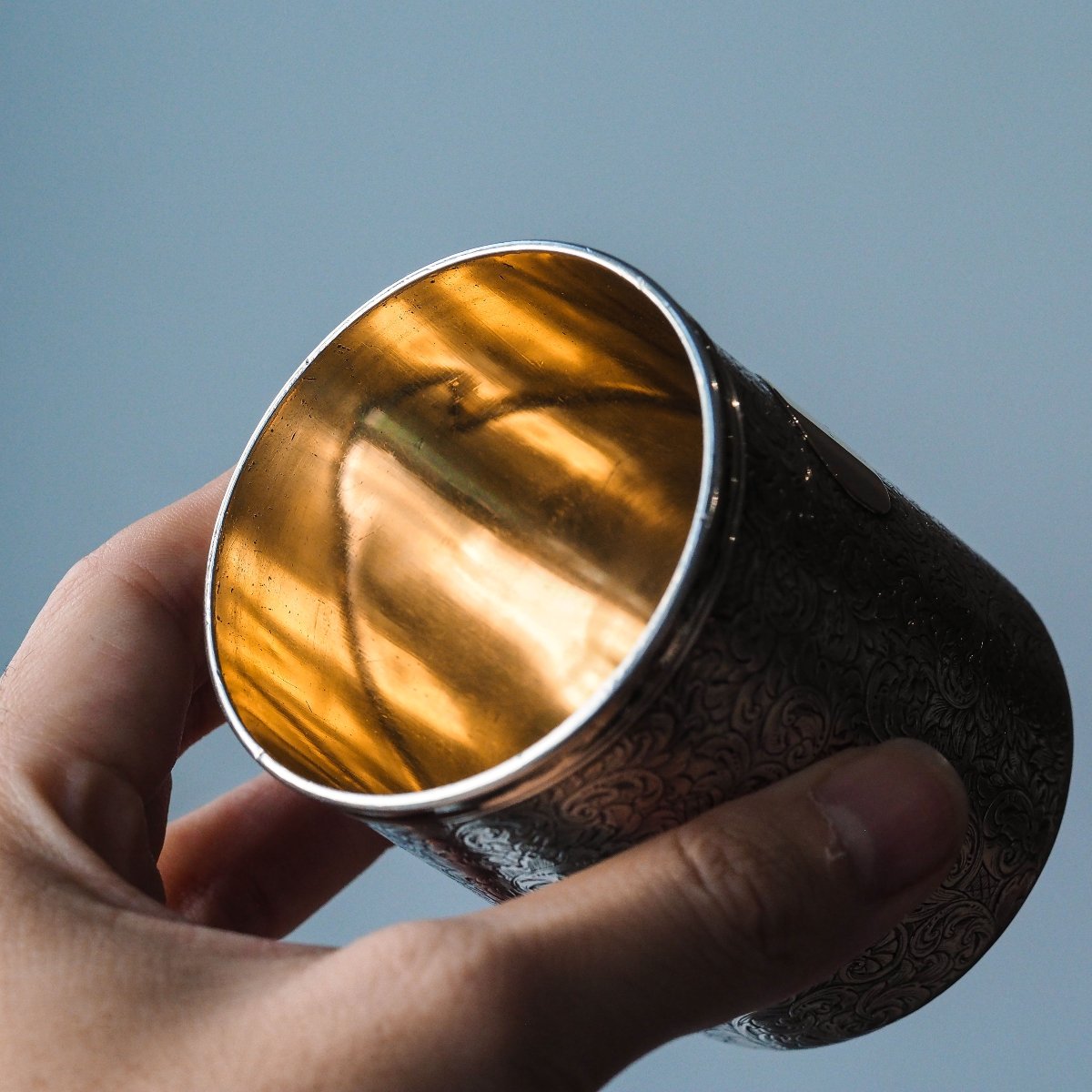 Antique Victorian Solid Silver Beaker Cup Fully Hand Engraved - 1839-photo-2