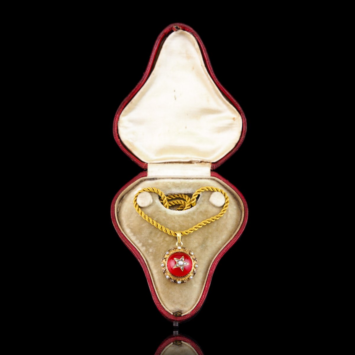 Antique Victorian Diamond & Pearl Star Necklace  Red Rock Crystal Cabochon 15ct Gold - C.1880-photo-2