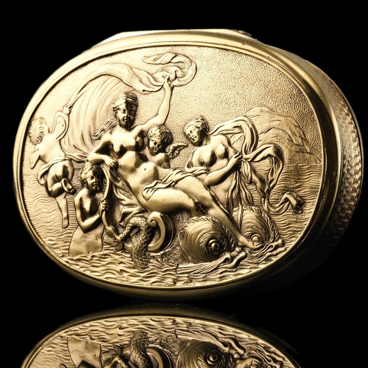 Tabatière ancienne en argent doré de l’époque géorgienne, scène de Vénus – Londres, 1810