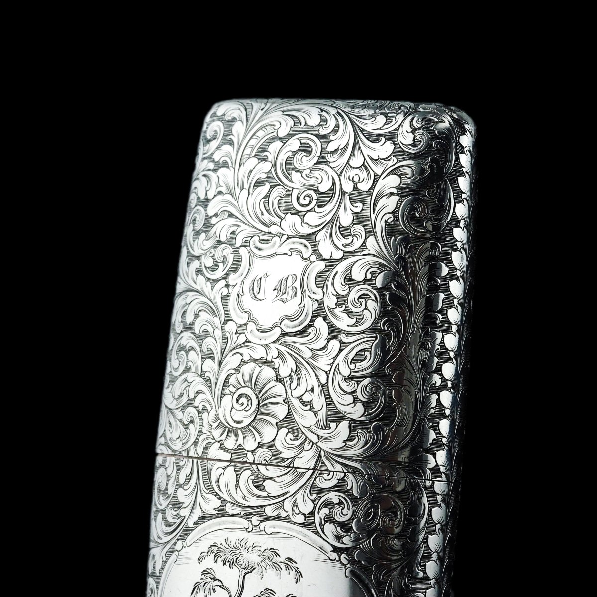Antique Victorian Silver Cigar/cheroot Case Profusely Engraved - Nathaniel Mills 1840-photo-3