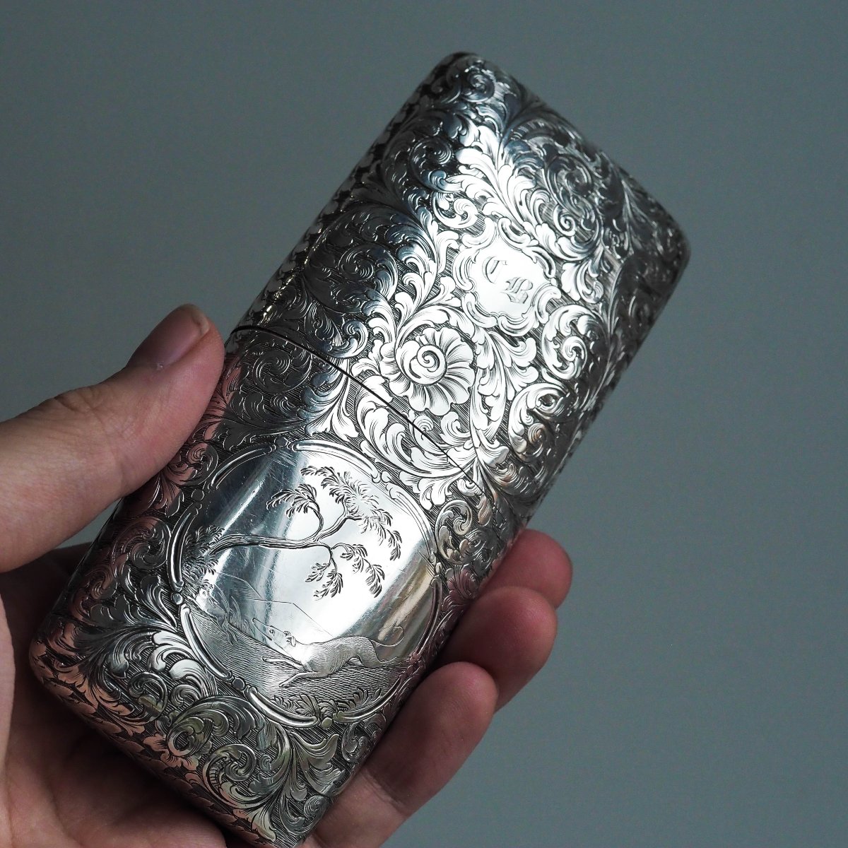 Antique Victorian Silver Cigar/cheroot Case Profusely Engraved - Nathaniel Mills 1840-photo-5