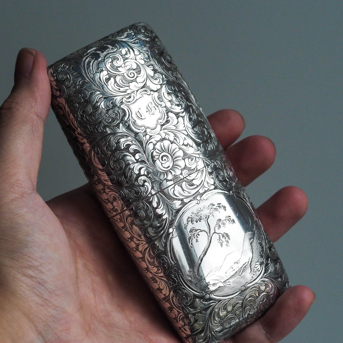 Antique Victorian Silver Cigar/cheroot Case Profusely Engraved - Nathaniel Mills 1840-photo-6