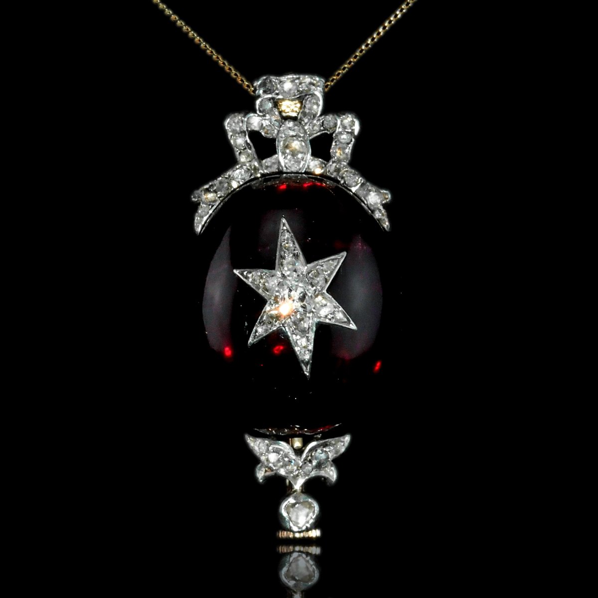 Antique Victorian Garnet & Diamond Star Cabochon Brooch/pendant 14k Gold C.1870-photo-4