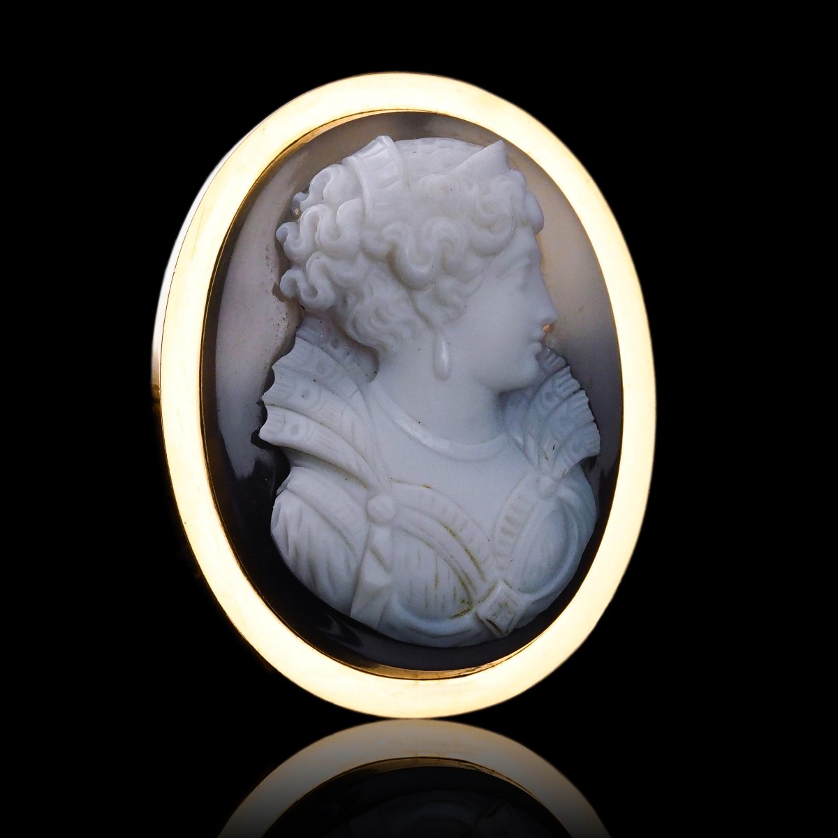 Broche ancienne française à camée en agate, or 18 ct, époque victorienne, v. 1880-photo-2