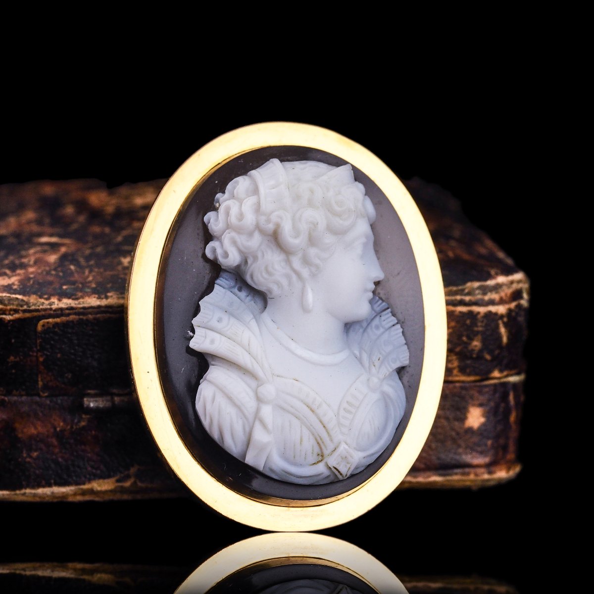 Broche ancienne française à camée en agate, or 18 ct, époque victorienne, v. 1880-photo-7