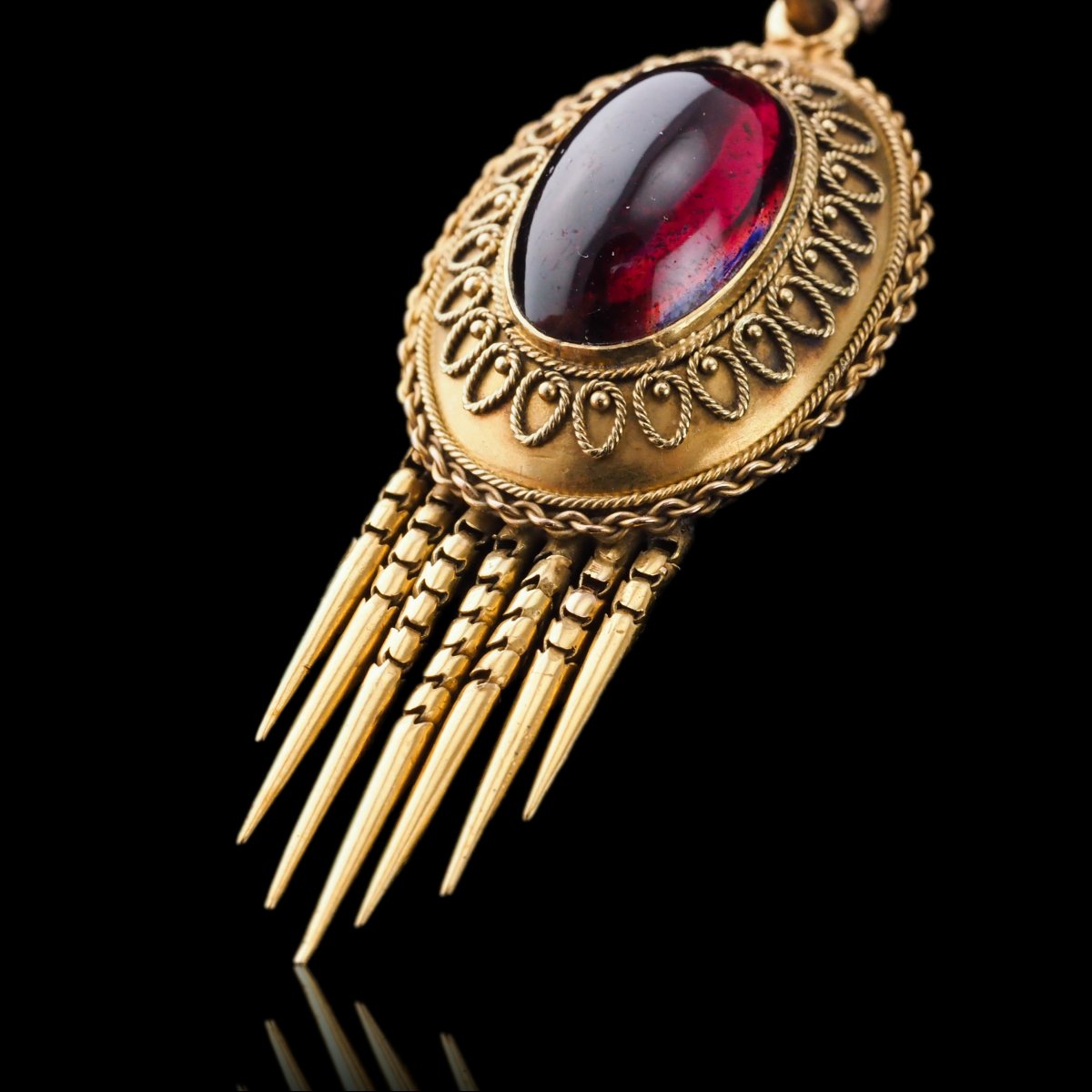 Collier pendentif victorien de style étrusque, grenat et or 15K, vers 1880-photo-3