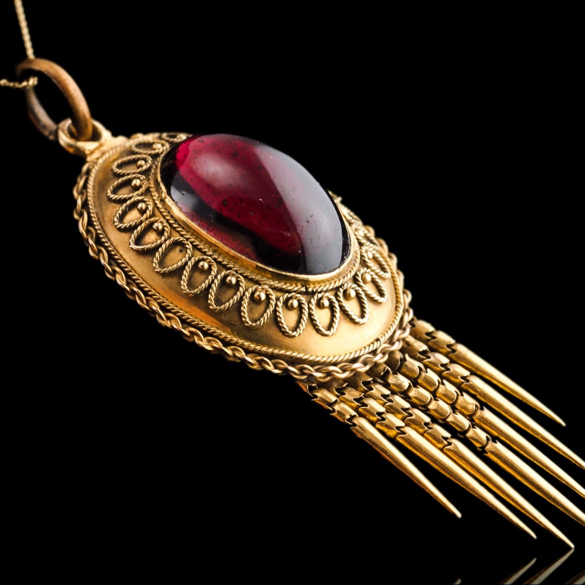 Collier pendentif victorien de style étrusque, grenat et or 15K, vers 1880-photo-5