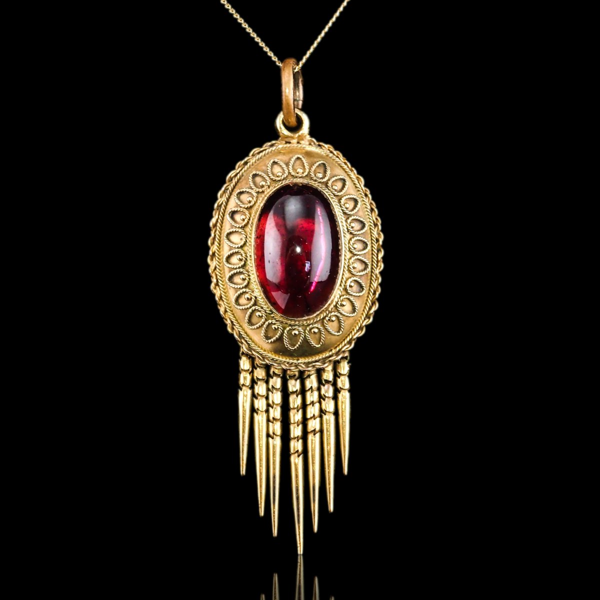 Collier pendentif victorien de style étrusque, grenat et or 15K, vers 1880-photo-6