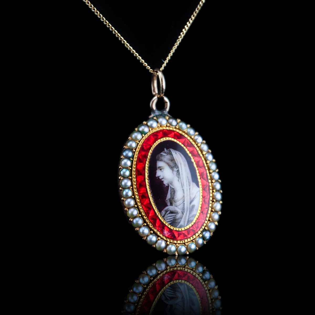 Collier pendentif ancien géorgien à miniature sépia, en or 9K, vers 1800-photo-3