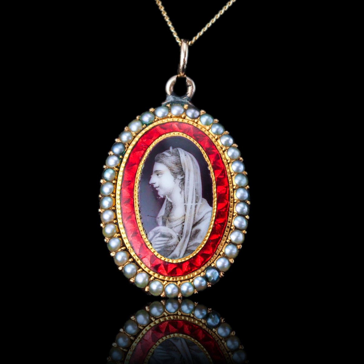 Collier pendentif ancien géorgien à miniature sépia, en or 9K, vers 1800-photo-3