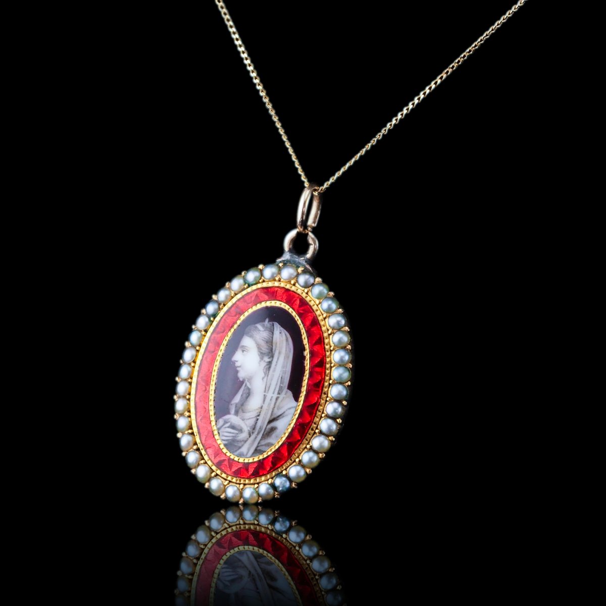 Collier pendentif ancien géorgien à miniature sépia, en or 9K, vers 1800-photo-7