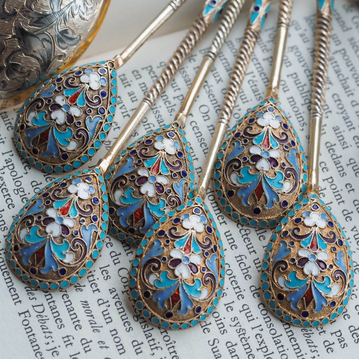 6 cuillères anciennes russes en argent et émail cloisonné – Dmitri Nikolaïevitch vers 1900-photo-2
