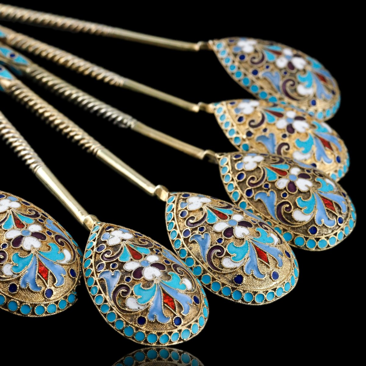 6 cuillères anciennes russes en argent et émail cloisonné – Dmitri Nikolaïevitch vers 1900-photo-3