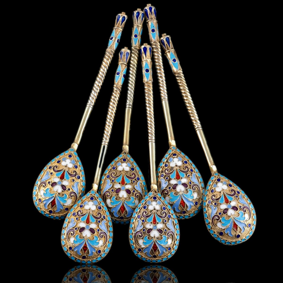 6 cuillères anciennes russes en argent et émail cloisonné – Dmitri Nikolaïevitch vers 1900-photo-4