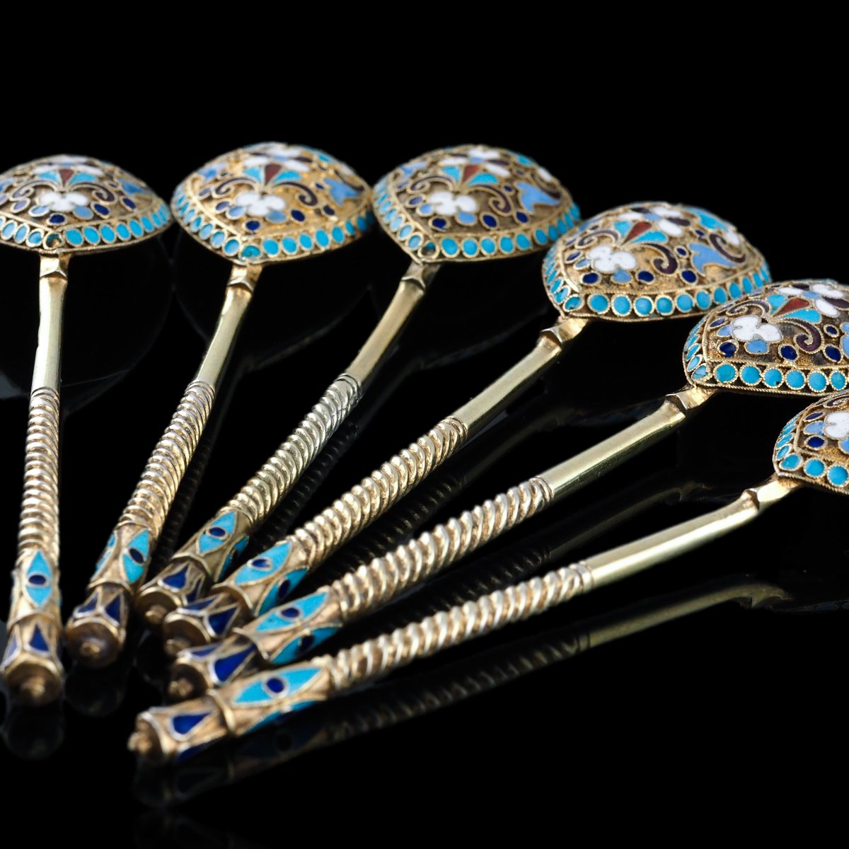 6 cuillères anciennes russes en argent et émail cloisonné – Dmitri Nikolaïevitch vers 1900-photo-3