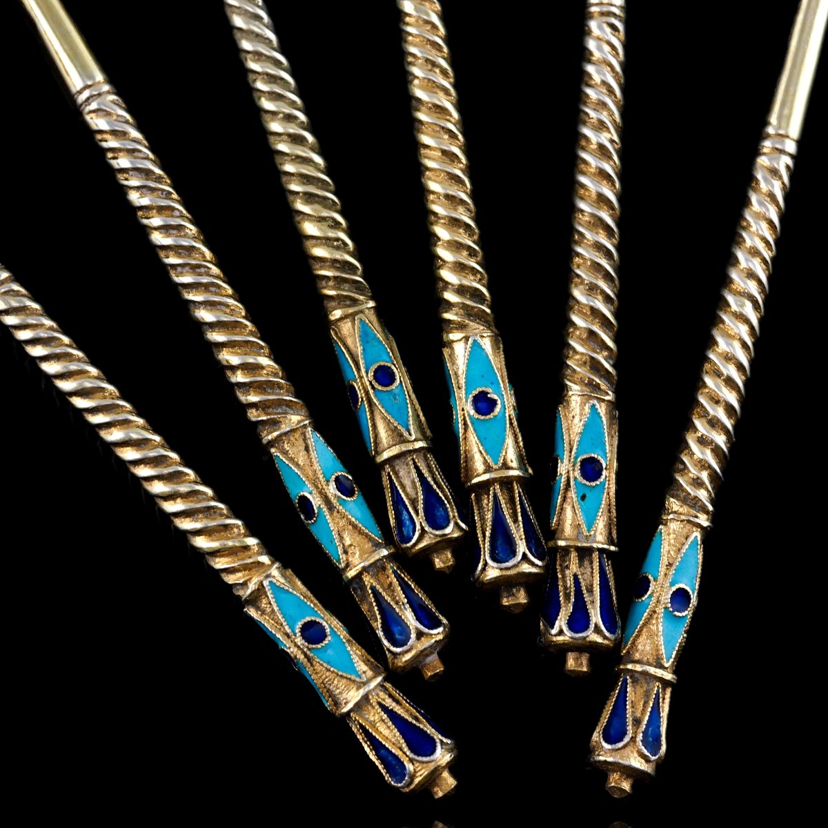 6 cuillères anciennes russes en argent et émail cloisonné – Dmitri Nikolaïevitch vers 1900-photo-4