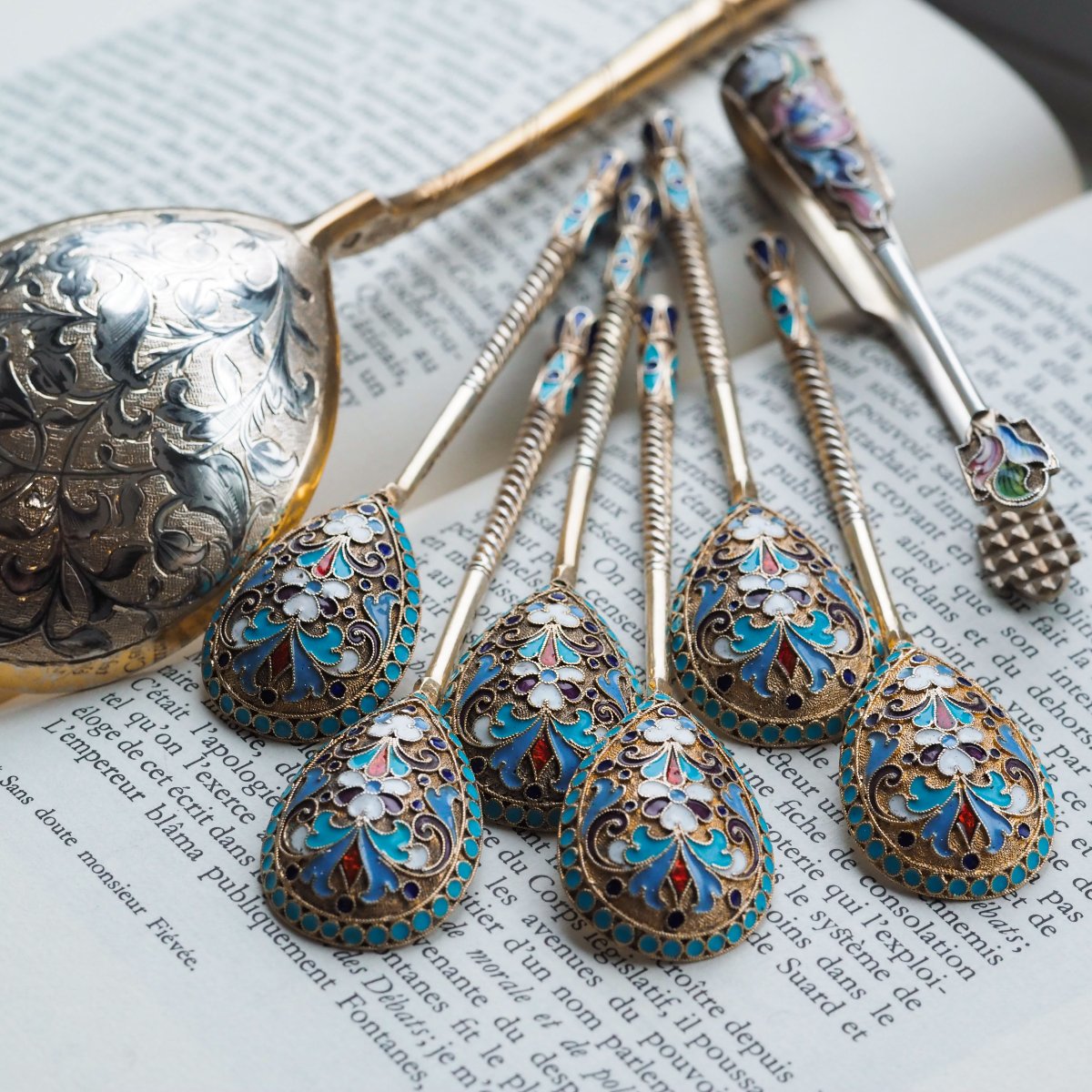 6 cuillères anciennes russes en argent et émail cloisonné – Dmitri Nikolaïevitch vers 1900-photo-5