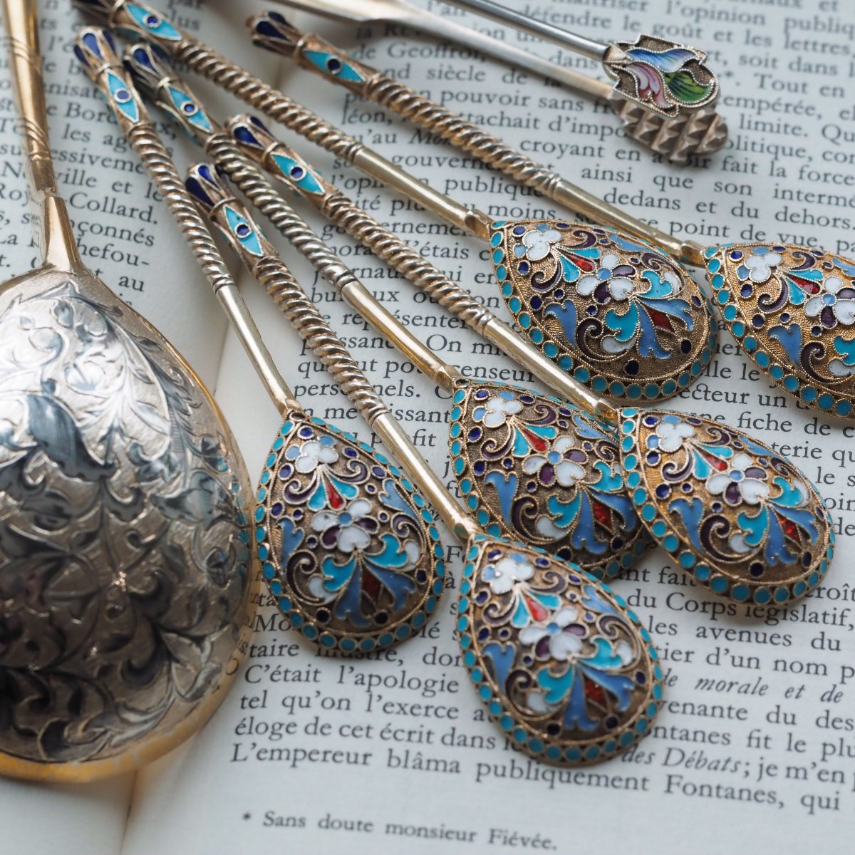 6 cuillères anciennes russes en argent et émail cloisonné – Dmitri Nikolaïevitch vers 1900-photo-6
