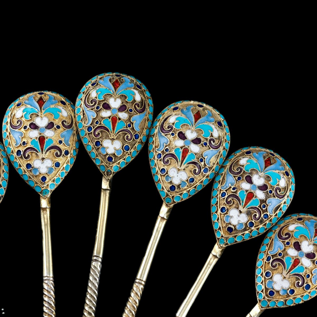 6 cuillères anciennes russes en argent et émail cloisonné – Dmitri Nikolaïevitch vers 1900-photo-7
