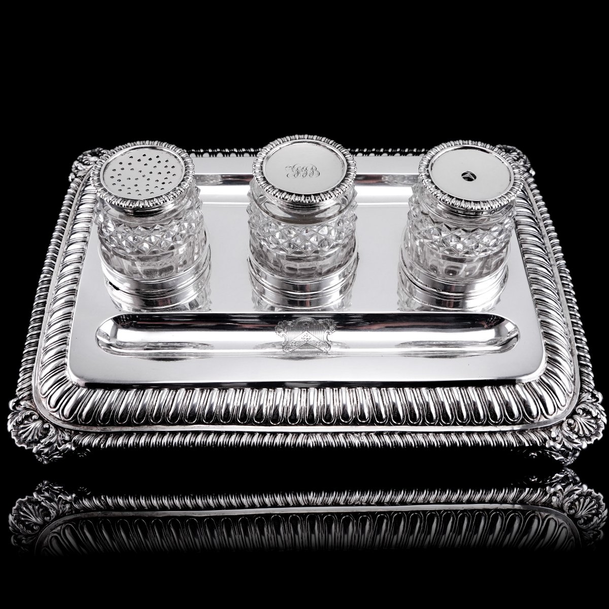 A Magnificent Large (1kg+) Antique Georgian Solid Silver Inkstand Regency Design - London 1813-photo-1