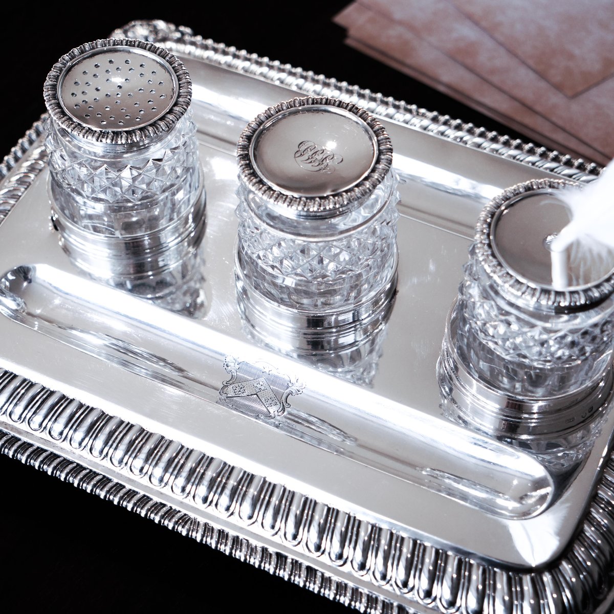 A Magnificent Large (1kg+) Antique Georgian Solid Silver Inkstand Regency Design - London 1813-photo-5