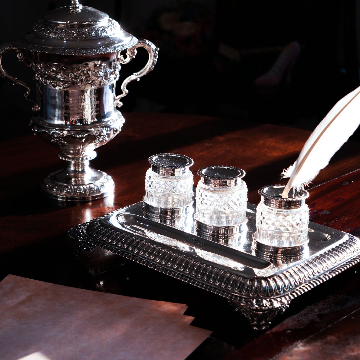 A Magnificent Large (1kg+) Antique Georgian Solid Silver Inkstand Regency Design - London 1813-photo-6