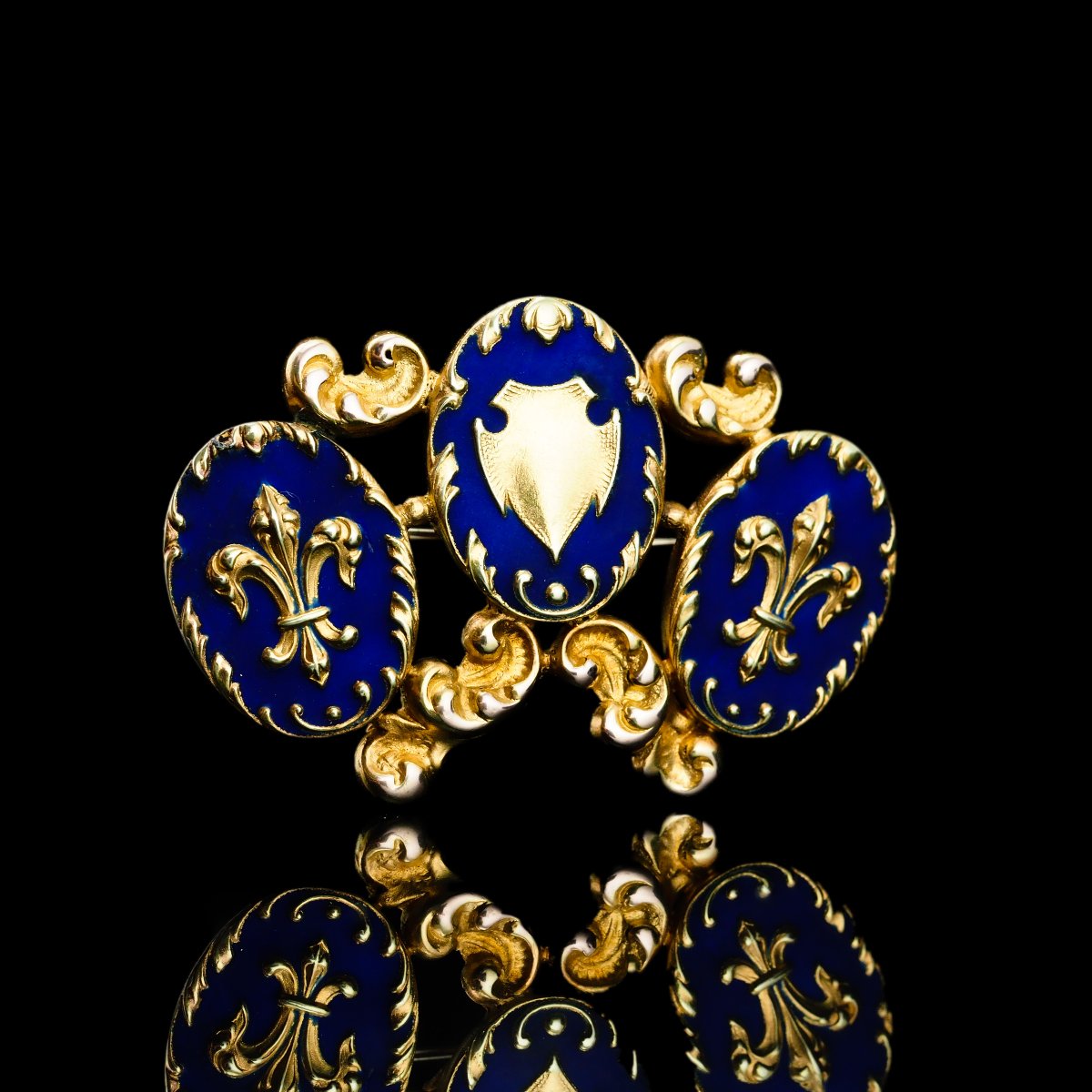 Broche ancienne en or 18 carats à émail bleu fleur-de-lys – XIXᵉ siècle-photo-3
