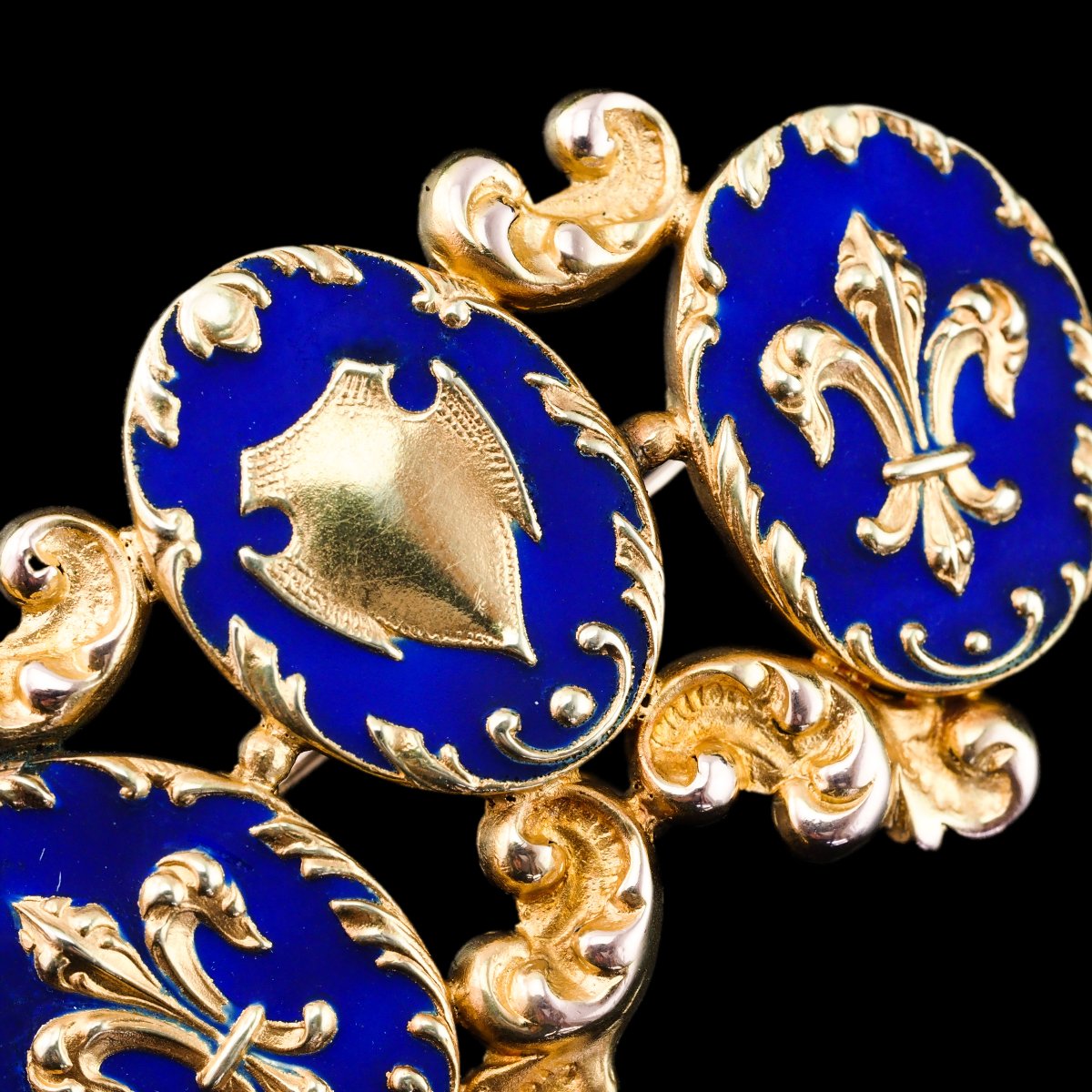 Broche ancienne en or 18 carats à émail bleu fleur-de-lys – XIXᵉ siècle-photo-5